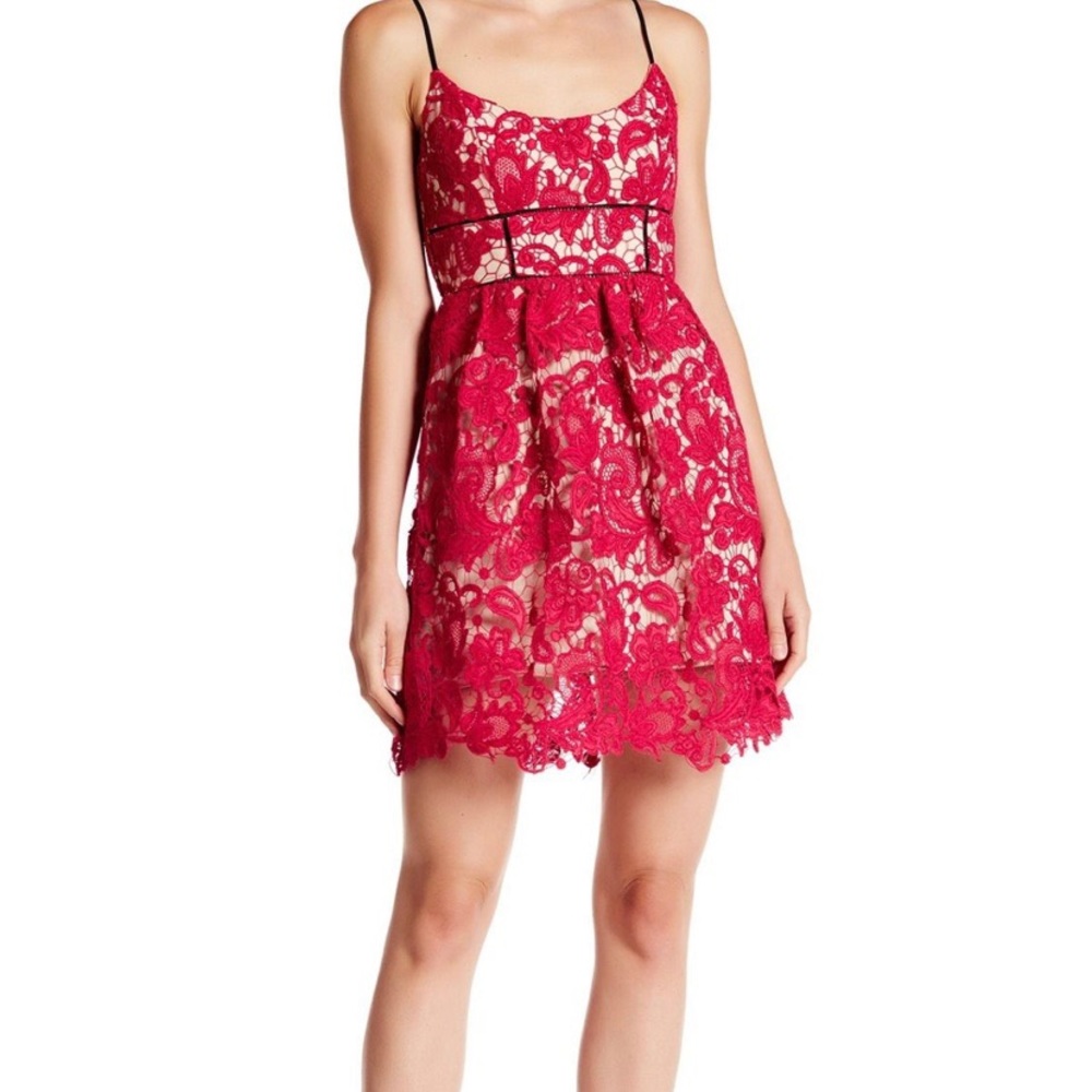 ABS by Allen Schwartz lace eyelet dress Magenta
